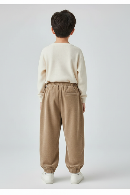Pantalon Beige Côtelé Ample Élastique Garçon Décontracté - Cordé - vue 2