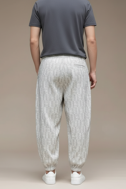 Pantalon Beige Lin Imprimé Ample Décontracté Homme - vue 2