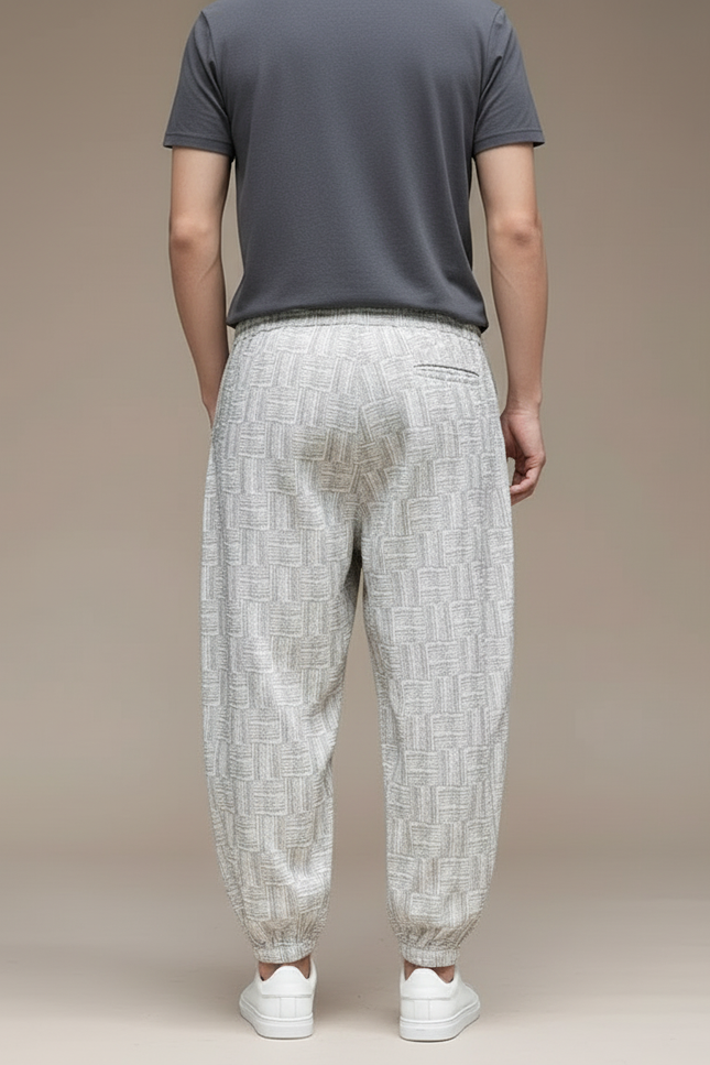 Pantalon Beige Lin Imprimé Ample Décontracté Homme - vue 2