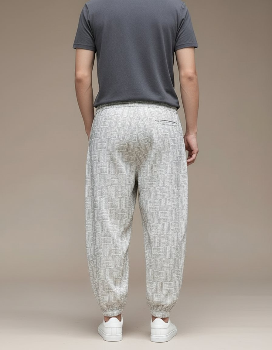 Pantalon Beige Lin Imprimé Ample Décontracté Homme - vue 2