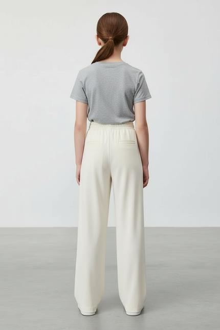 Pantalon Beige Droit Ample Élastique Simple - Viscose - vue 2