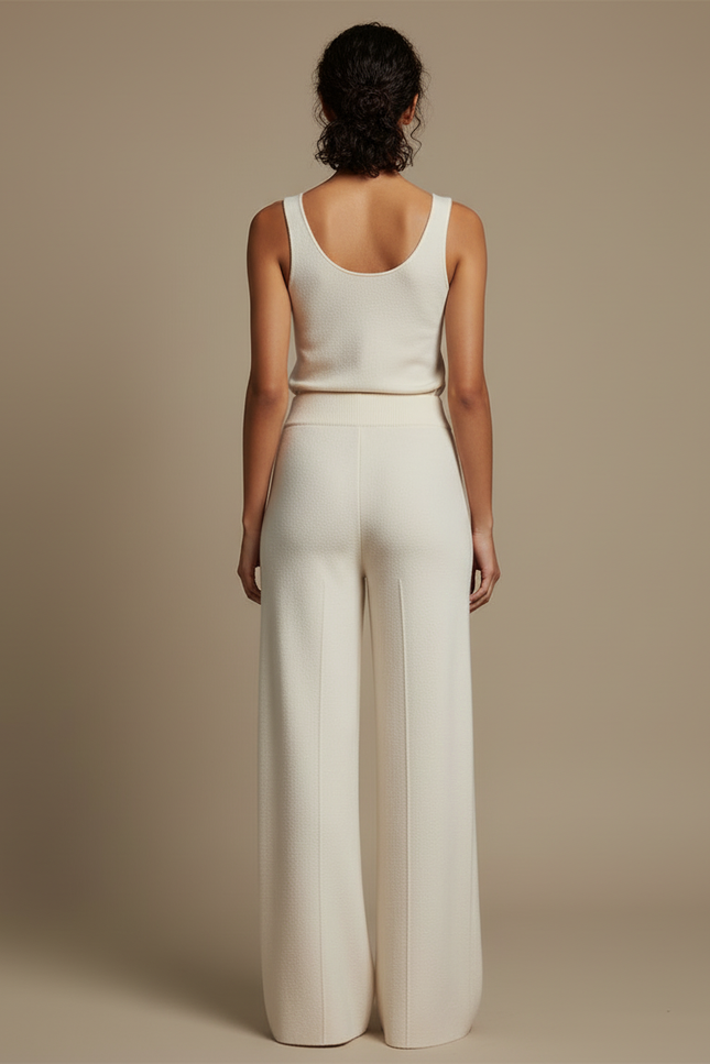 Pantalon Beige Tricoté Ample Droit Confortable Femme - Maille - vue 2
