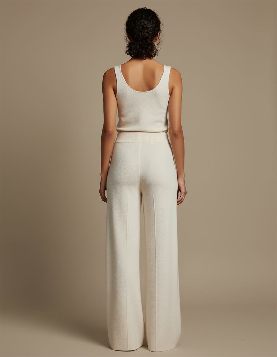 Pantalon Beige Tricoté Ample Droit Confortable Femme - Maille - vue 2