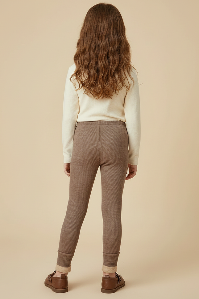 Pantalon Beige Côtelé Fille Doublé Chaud Hiver - Marron Maille - vue 2