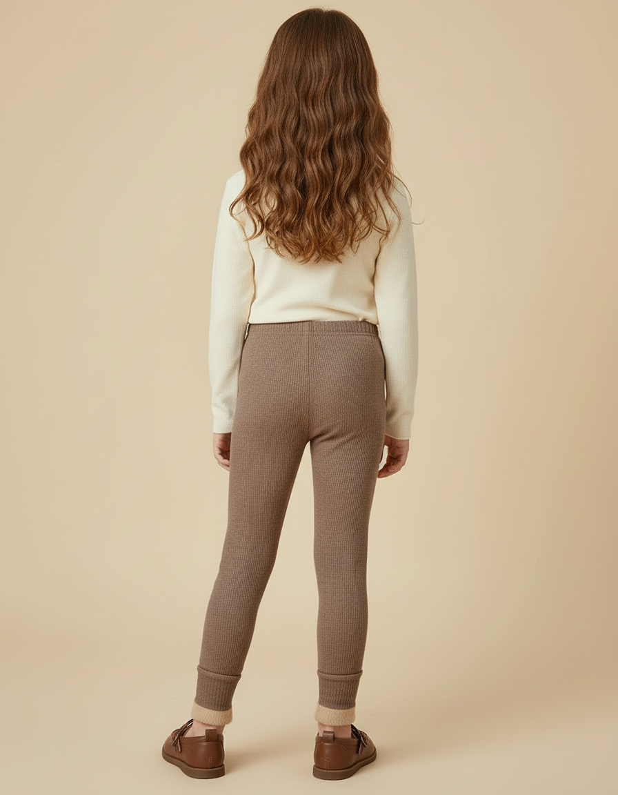 Pantalon Beige Côtelé Fille Doublé Chaud Hiver - Marron Maille - vue 2