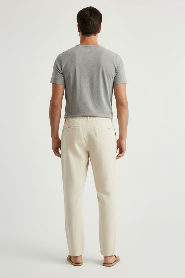 Pantalon Beige Lin Cordon Décontracté Homme - vue 2