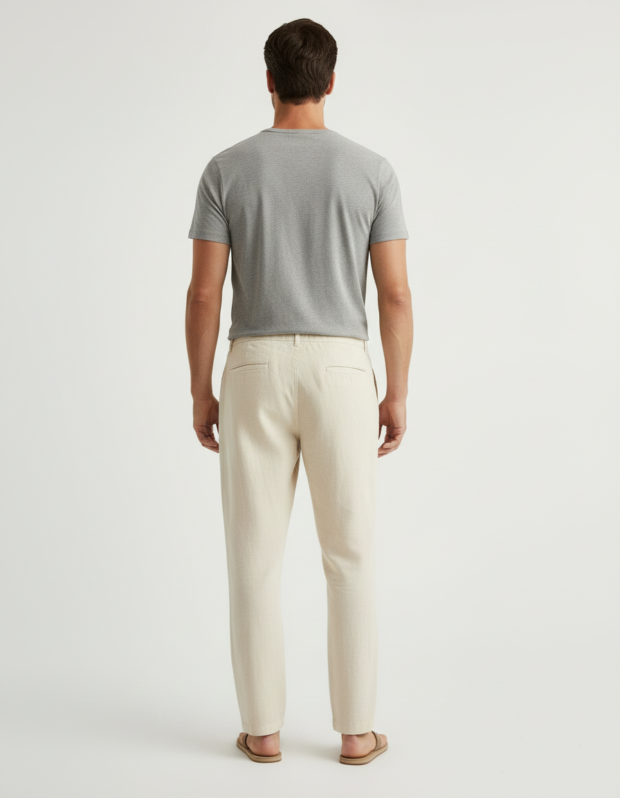 Pantalon Beige Lin Cordon Décontracté Homme - vue 2