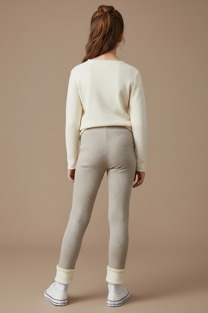 Pantalon Beige Côtelé Fille Broderie Polaire Hiver - Maille - vue 2