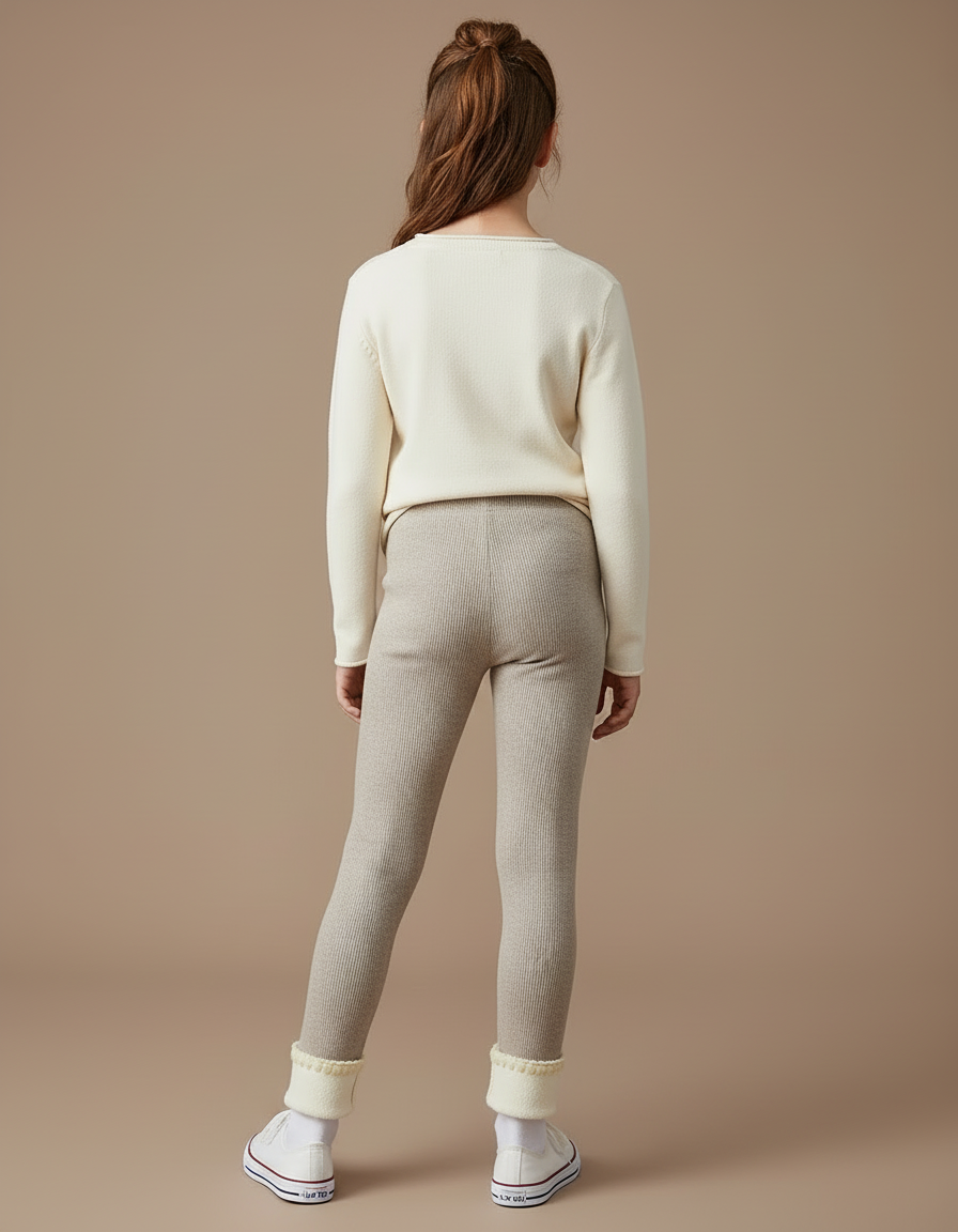 Pantalon Beige Côtelé Fille Broderie Polaire Hiver - Maille - vue 2
