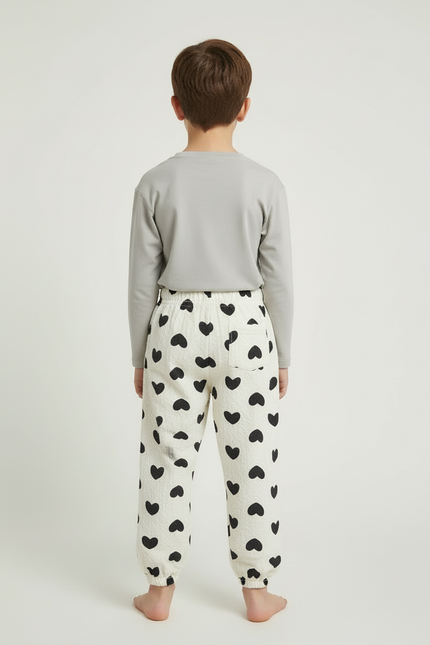 Pantalon Beige Coton Ample Cœurs Noirs Enfant - Molleton - vue 2