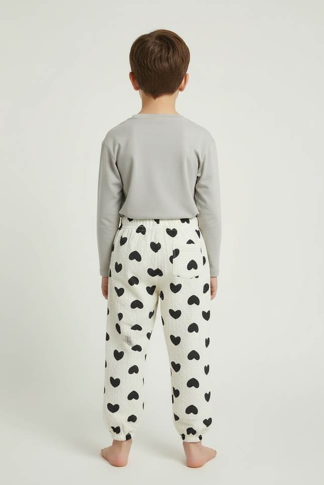 Pantalon Beige Coton Ample Cœurs Noirs Enfant - Molleton - vue 2