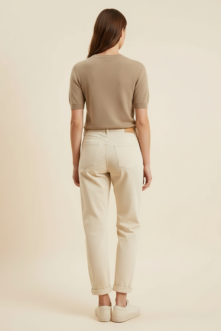 Pantalon Beige Jean Droit Ample Décontracté Femme - vue 2