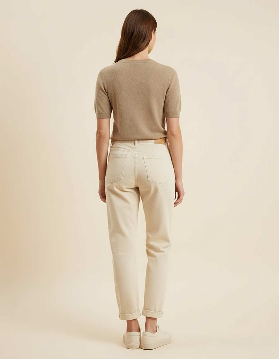 Pantalon Beige Jean Droit Ample Décontracté Femme - vue 2