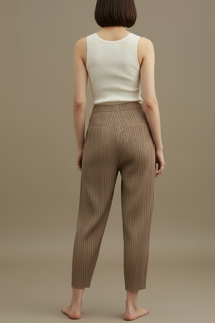 Pantalon Beige Plissé Ample Fluide Décontracté Femme - Polyester - vue 2