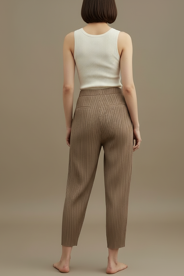 Pantalon Beige Plissé Ample Fluide Décontracté Femme - Polyester - vue 2