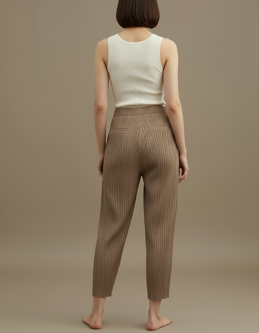 Pantalon Beige Plissé Ample Fluide Décontracté Femme - Polyester - vue 2
