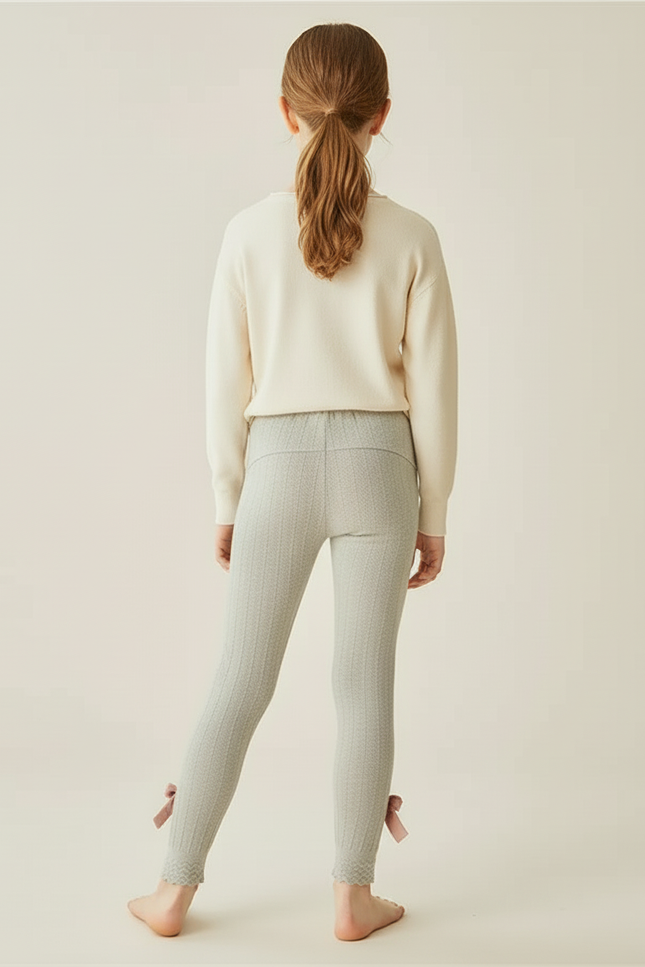 Pantalon Beige Côtelé Nœud Princesse Enfant Fille - Gris Cordé - vue 2