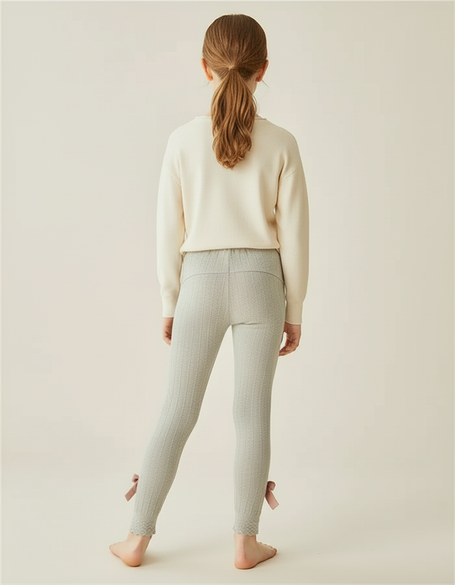 Pantalon Beige Côtelé Nœud Princesse Enfant Fille - Gris Cordé - vue 2
