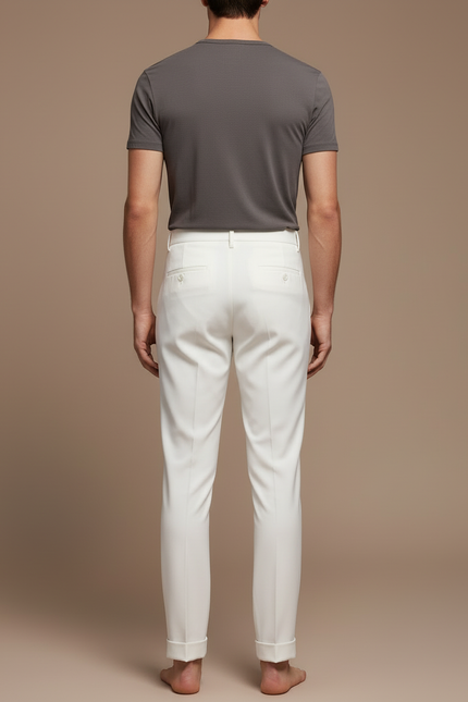 Pantalon Beige Slim Décontracté Habillé Homme - Blanc Gabardine - vue 2