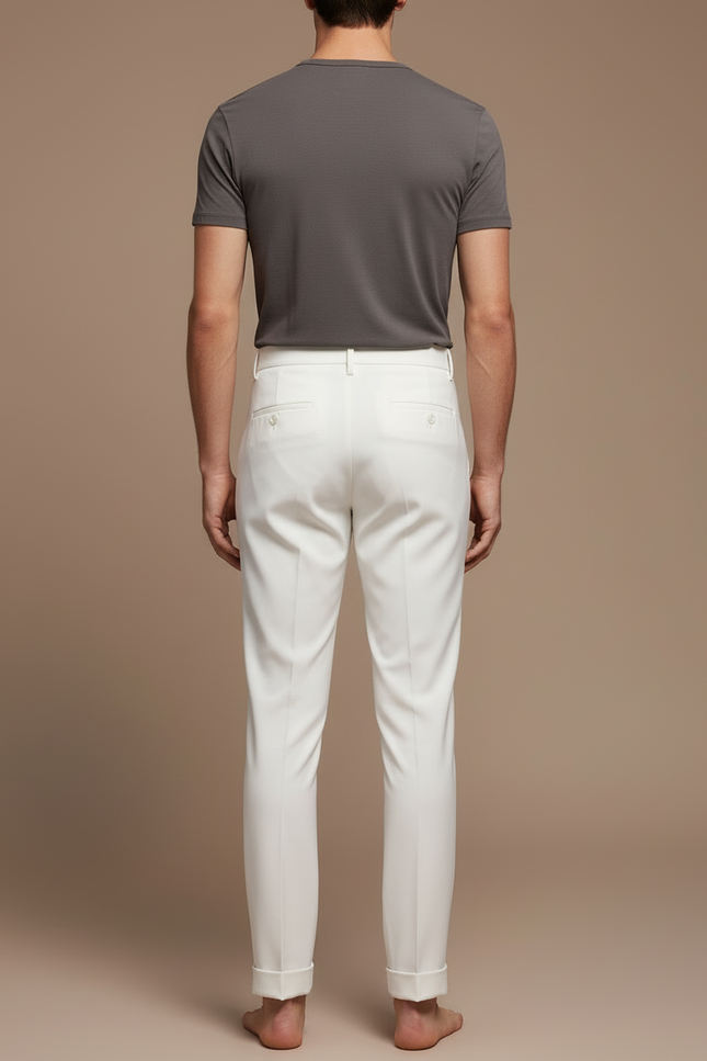Pantalon Beige Slim Décontracté Habillé Homme - Blanc Gabardine - vue 2