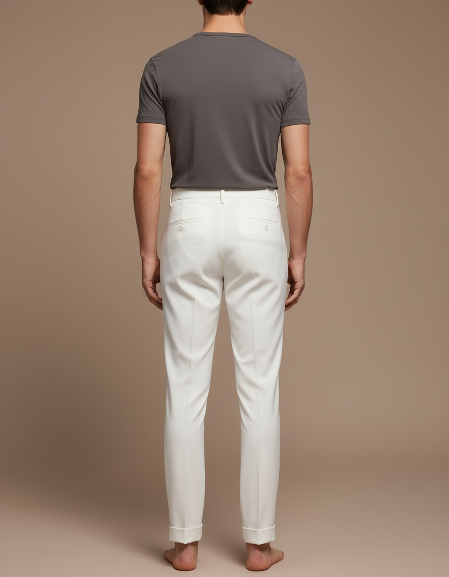 Pantalon Beige Slim Décontracté Habillé Homme - Blanc Gabardine - vue 2