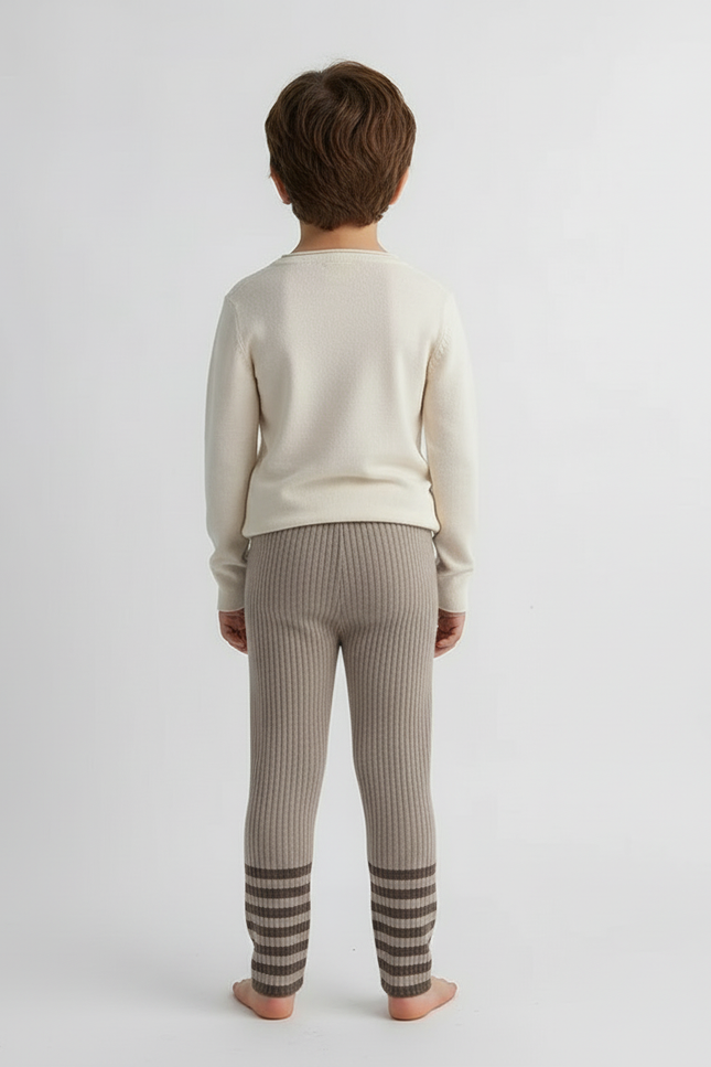 Pantalon Beige Tricoté Côtelé Rayures Enfant - Maille - vue 2