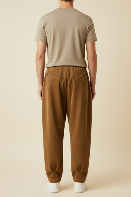Pantalon Beige Côtelé Plissé Ample Décontracté Homme - Marron Cordé - vue 2