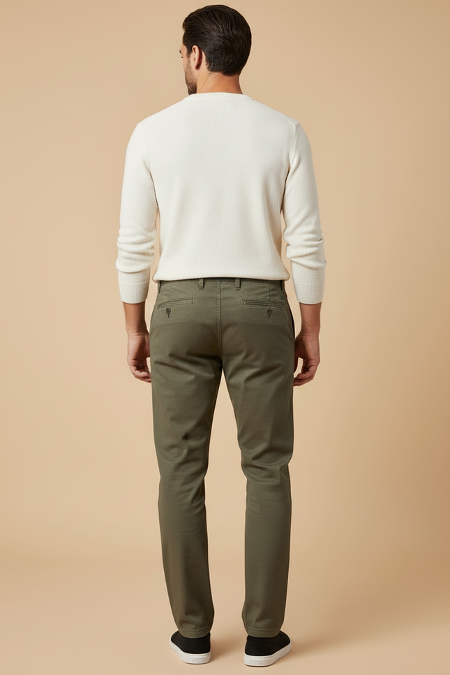 Pantalon Beige Homme Coton Slim Décontracté Vert Olive - Kaki - vue 2