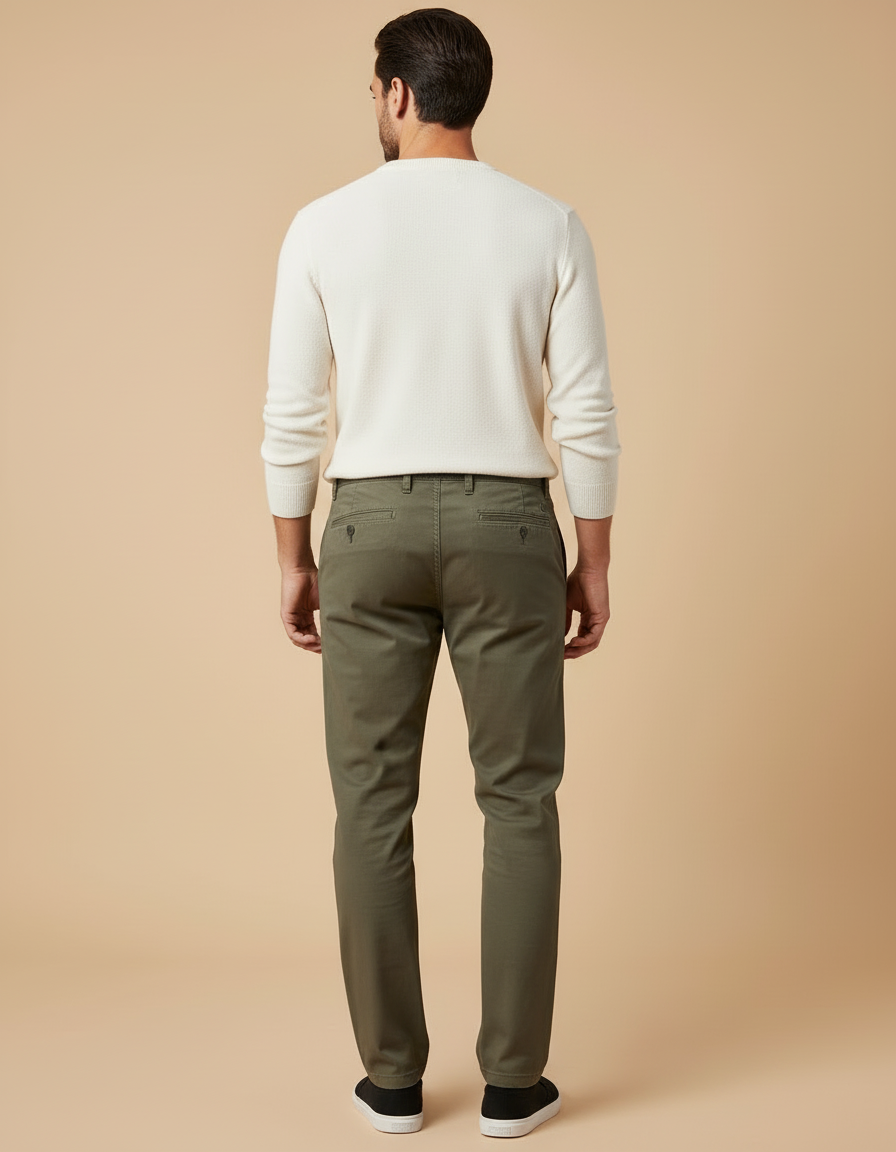 Pantalon Beige Homme Coton Slim Décontracté Vert Olive - Kaki - vue 2