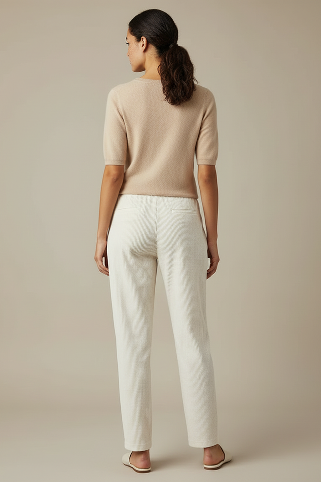 Pantalon Beige Côtelé Droit Ample Décontracté Femme - Cordé - vue 2
