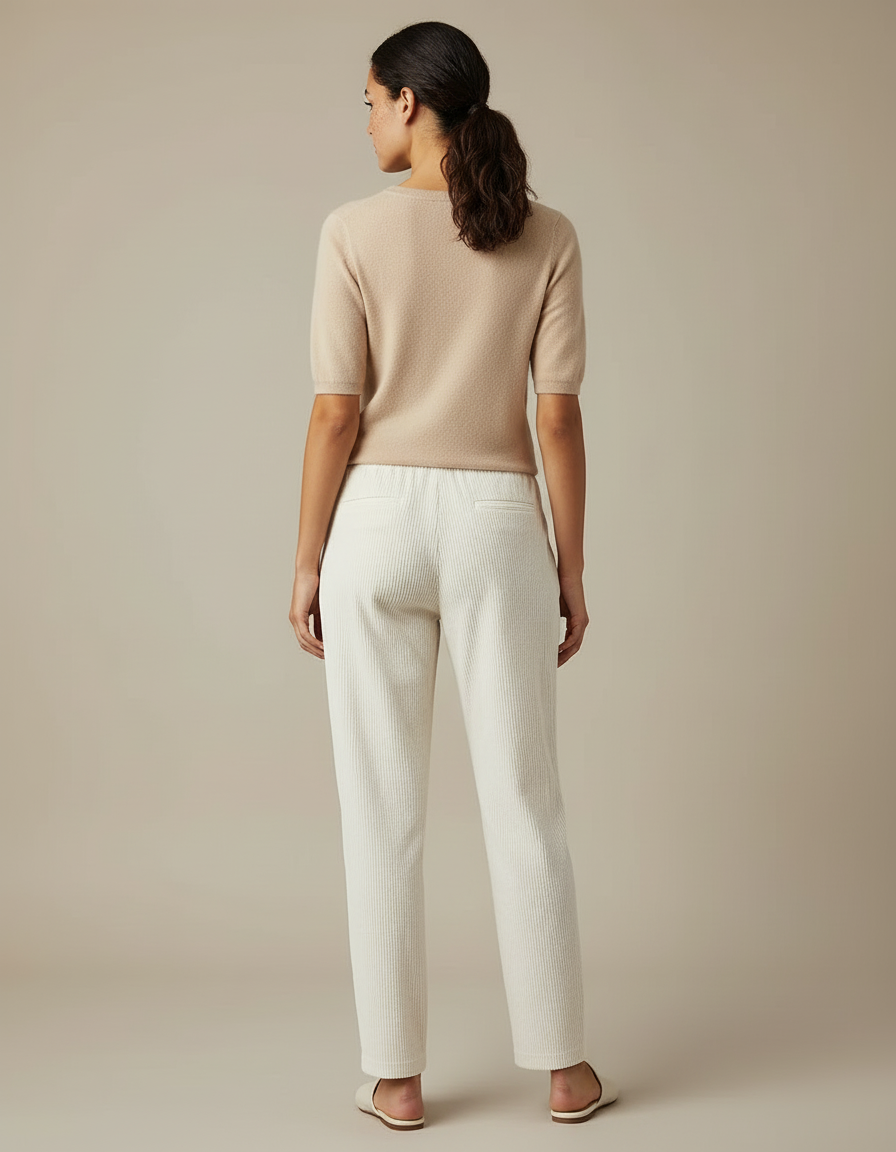 Pantalon Beige Côtelé Droit Ample Décontracté Femme - Cordé - vue 2