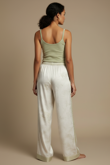 Pantalon Beige Satin Fluide Imprimé Décontracté Femme - vue 2