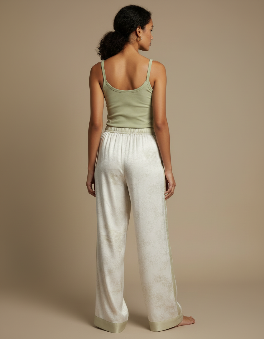Pantalon Beige Satin Fluide Imprimé Décontracté Femme - vue 2