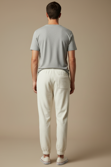 Pantalon Beige Côtelé Ample Cordon Décontracté Homme - Cordé - vue 2