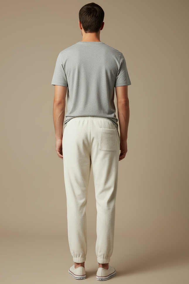 Pantalon Beige Côtelé Ample Cordon Décontracté Homme - Cordé - vue 2