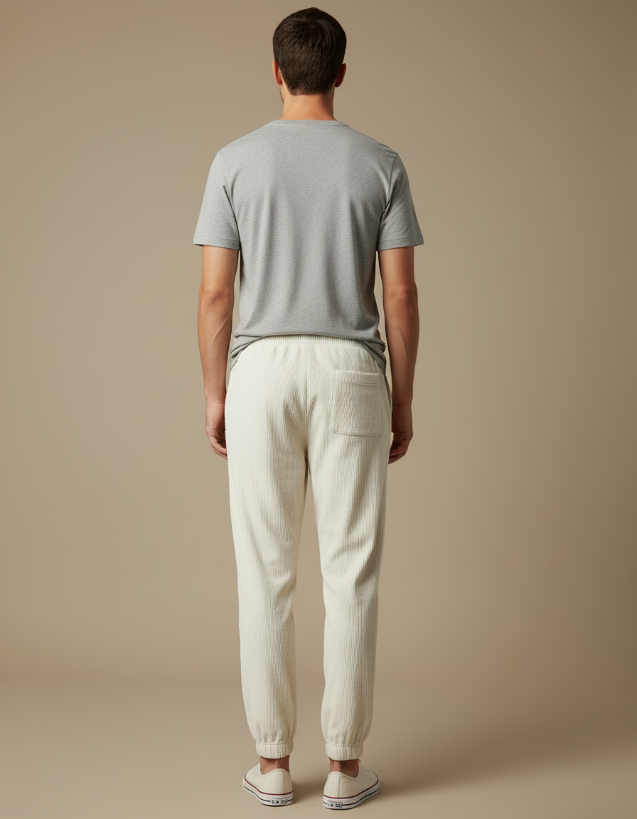 Pantalon Beige Côtelé Ample Cordon Décontracté Homme - Cordé - vue 2