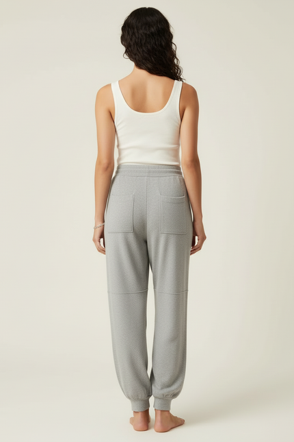 Pantalon Beige Tricoté Ample Cordon Décontracté - Gris Molleton - vue 2