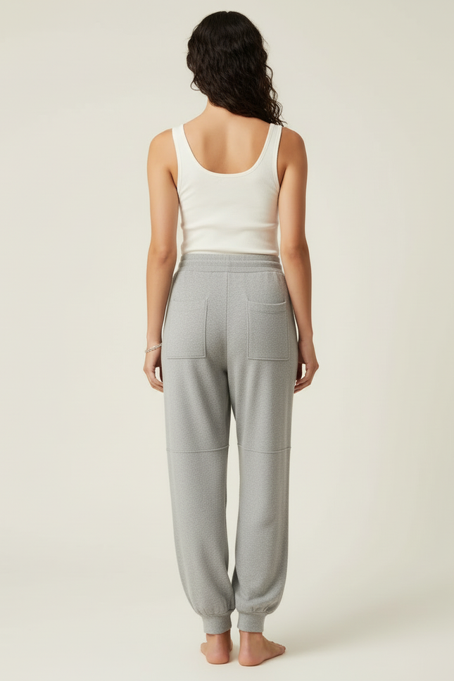 Pantalon Beige Tricoté Ample Cordon Décontracté - Gris Molleton - vue 2