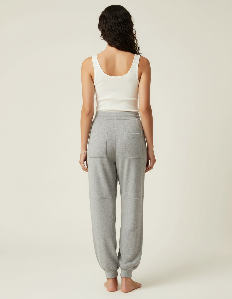 Pantalon Beige Tricoté Ample Cordon Décontracté - Gris Molleton - vue 2