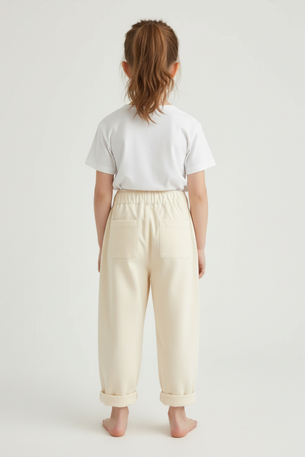 Pantalon Beige Ample Coton Brodé Cerises Enfant - Molleton - vue 2