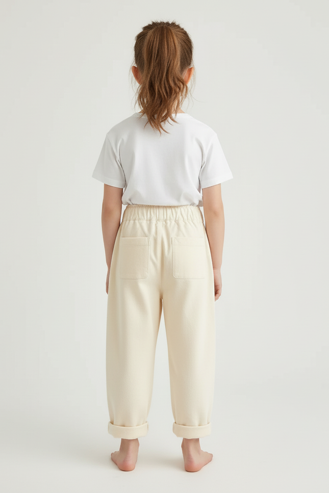 Pantalon Beige Ample Coton Brodé Cerises Enfant - Molleton - vue 2