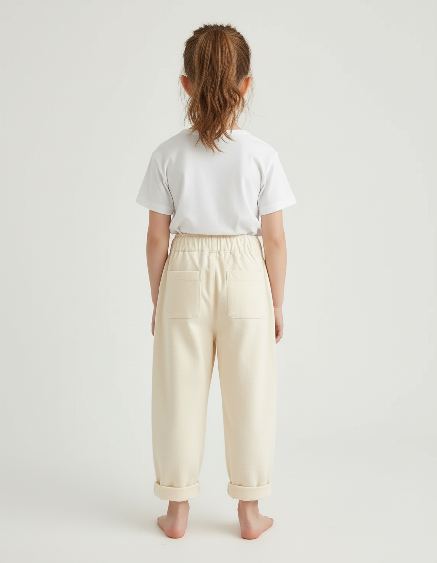 Pantalon Beige Ample Coton Brodé Cerises Enfant - Molleton - vue 2