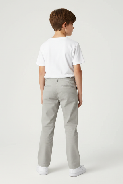 Pantalon Beige Droit Coton Décontracté Enfant - Gris Gabardine - vue 2