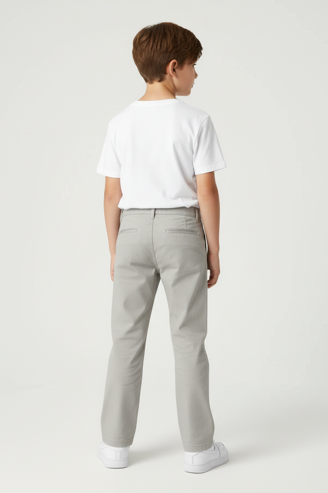 Pantalon Beige Droit Coton Décontracté Enfant - Gris Gabardine - vue 2