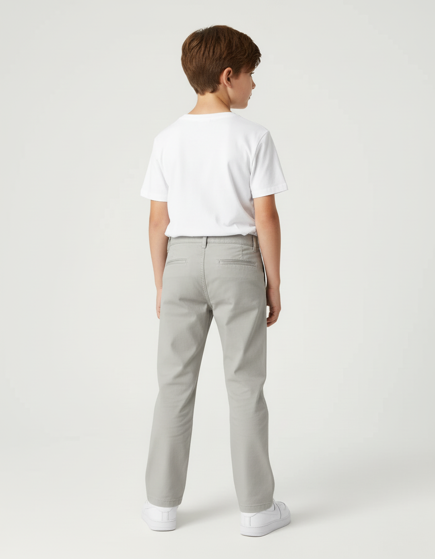 Pantalon Beige Droit Coton Décontracté Enfant - Gris Gabardine - vue 2