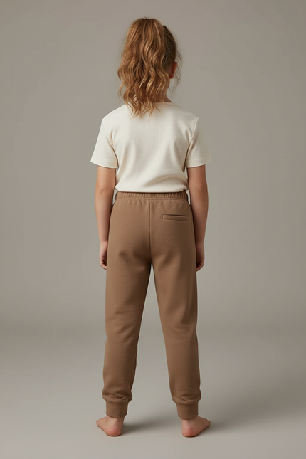 Pantalon Beige Coton Ample Décontracté Enfant Uni - Marron Molleton - vue 2