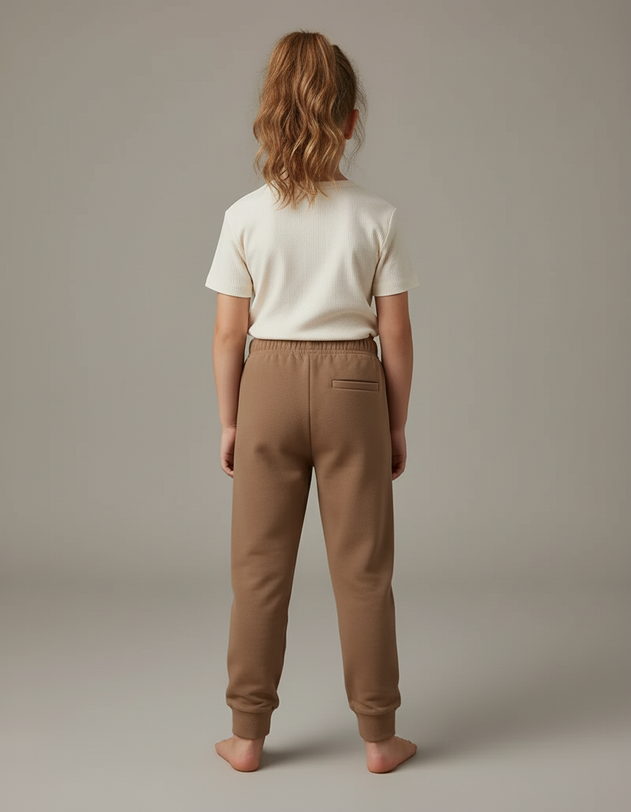 Pantalon Beige Coton Ample Décontracté Enfant Uni - Marron Molleton - vue 2