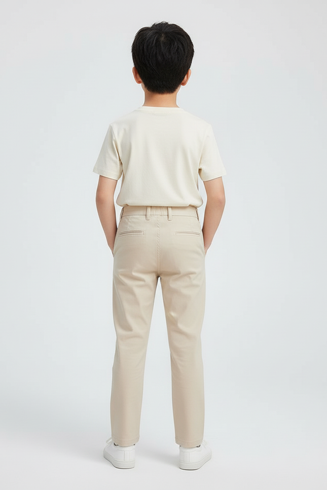 Pantalon Beige Coton Droit Garçon Élégant Classique - vue 2