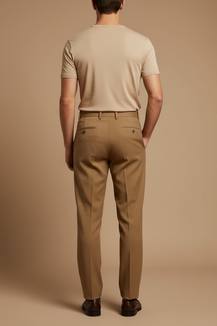 Pantalon Beige Plissé Taille Haute Homme Élégant - Kaki Gabardine - vue 2