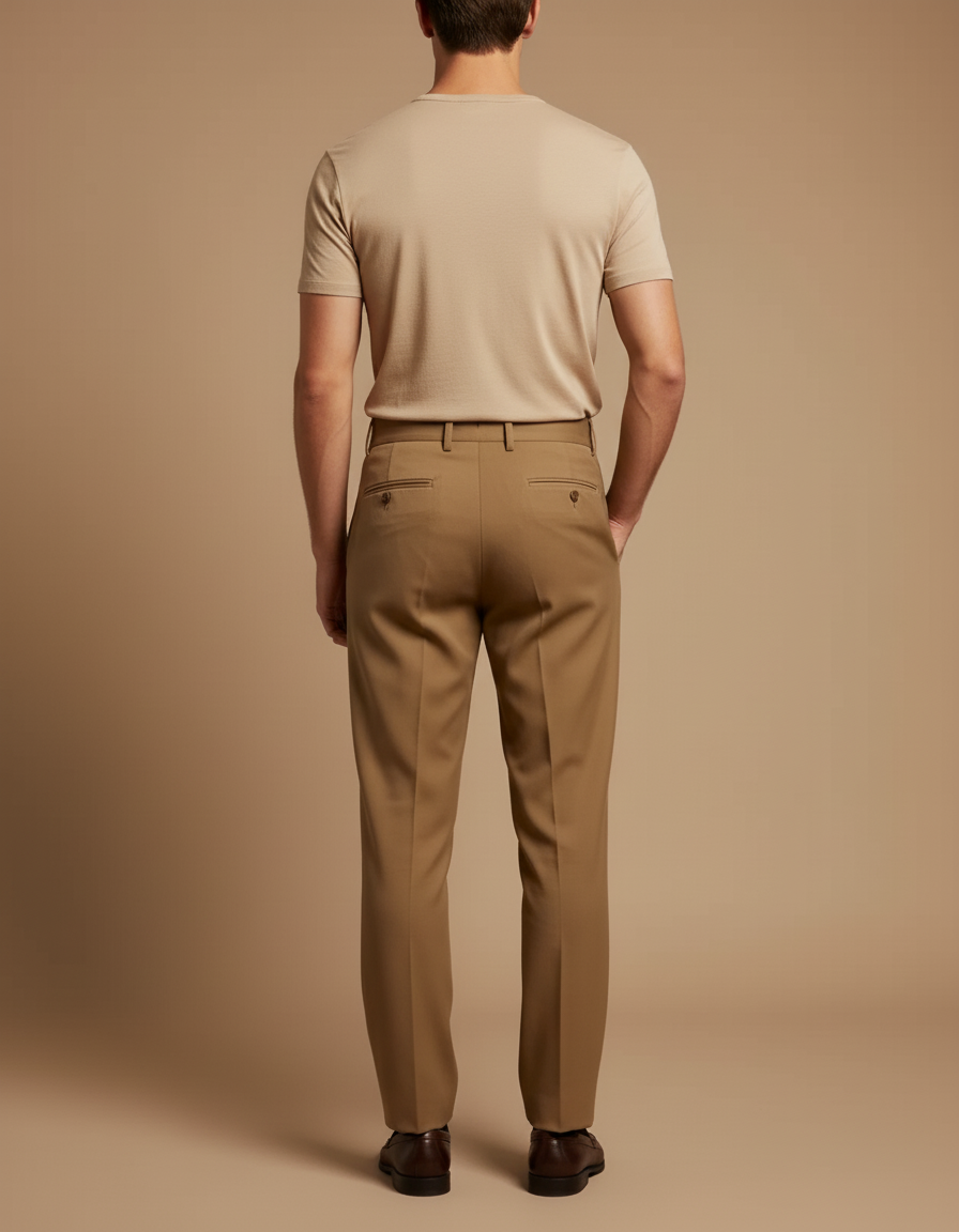 Pantalon Beige Plissé Taille Haute Homme Élégant - Kaki Gabardine - vue 2